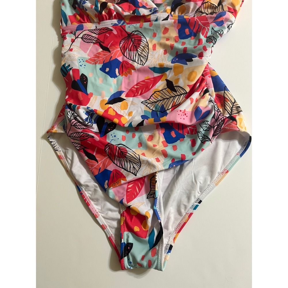 Holipick Womens Tropical Floral Ruffle One Piece Swimsuit Multicolor Size L NWT - Picture 4 of 8
